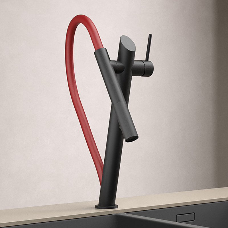 Cross-border European and American black and red magnetic kitchen faucet, sink, sink faucet, universal rotating faucet details Picture