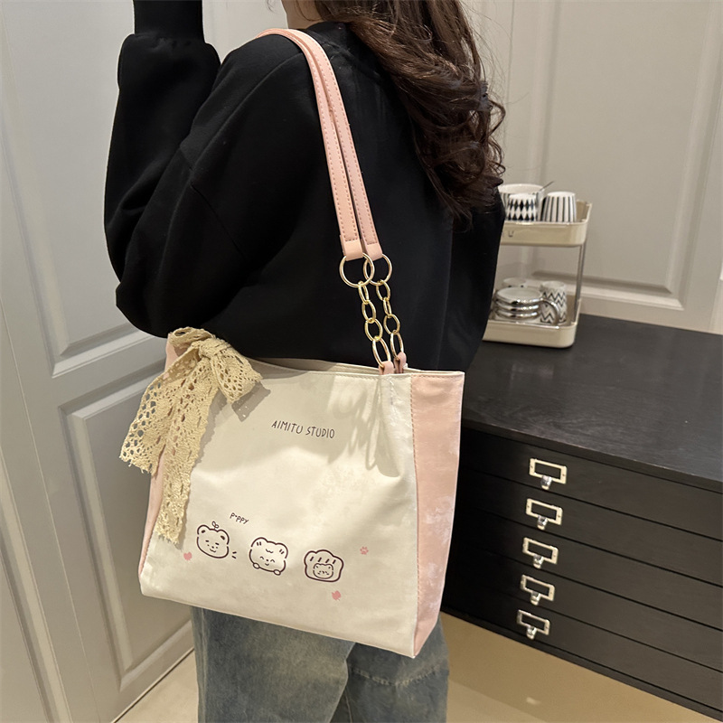 2025 New cute, stylish, trendy, simple and commuting texture printed single-shoulder underarm tote women's bag Specification drawing