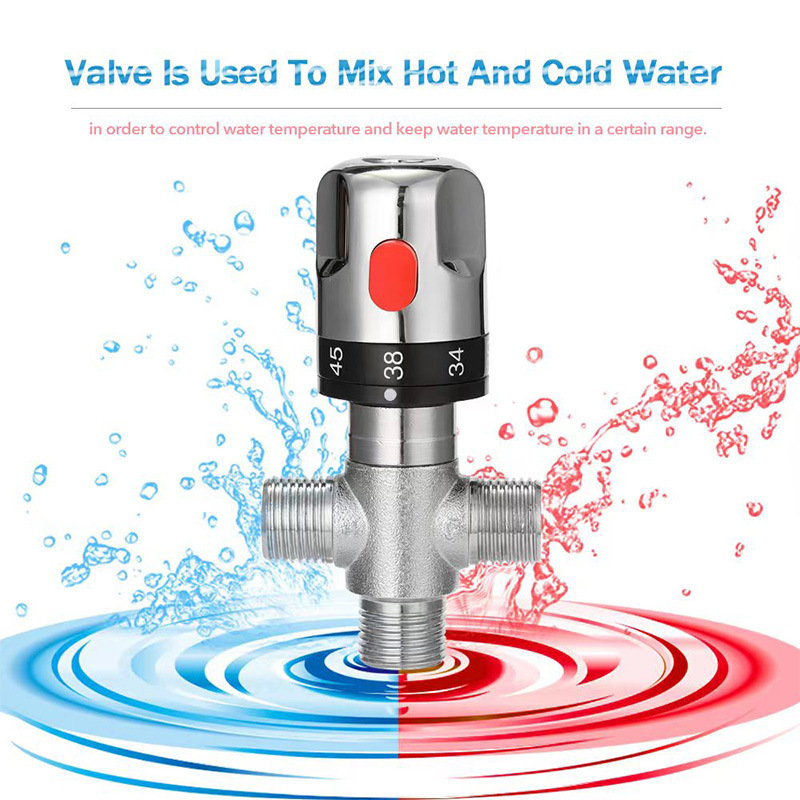 Cross-border foreign trade kitchen and bathroom brass constant temperature pipe valve, temperature control mixing valve, bathroom cold and hot temperature regulating valve details Picture
