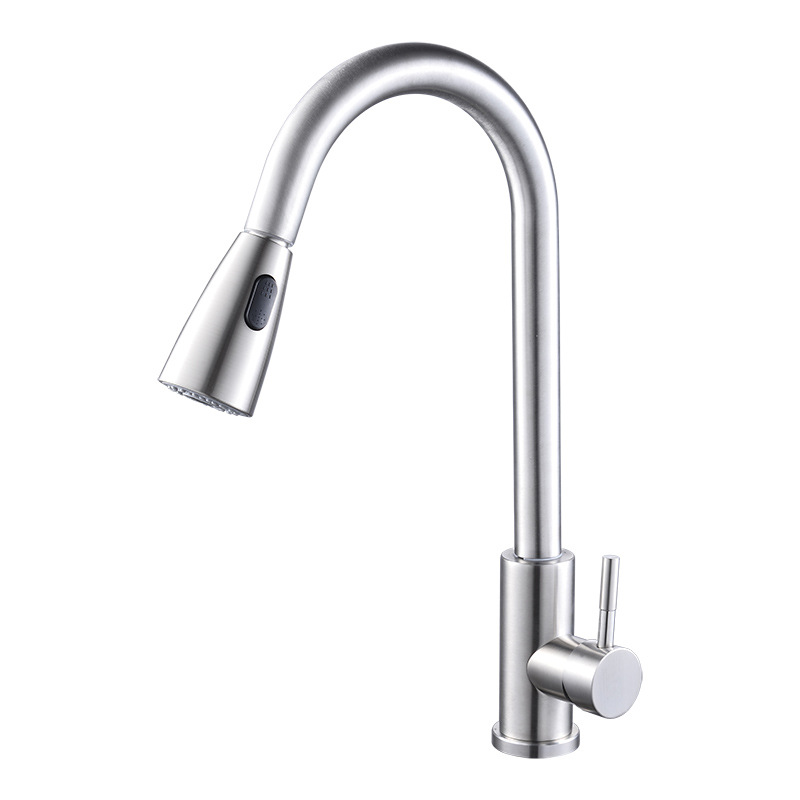 Cross-border stainless steel pull-out faucet, kitchen sink, telescopic two-position switch, hot and cold faucet rotation Application Scenario