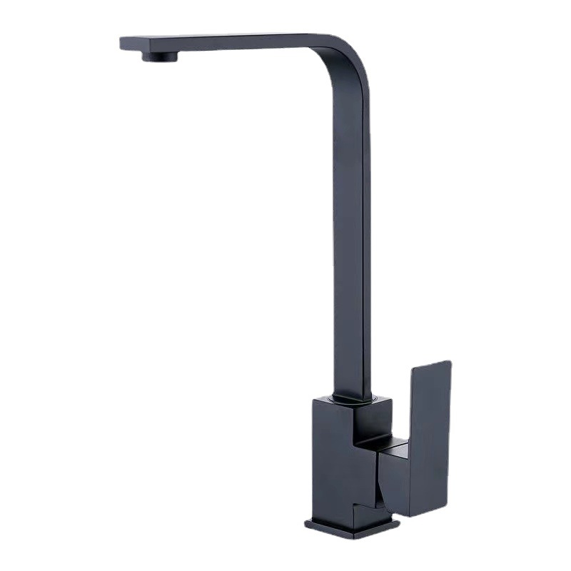 Black lacquered seven-character square household kitchen faucet, fine copper, hot and cold rotatable sink, sink faucet Item Picture