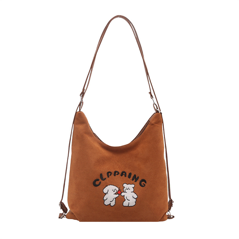 Women's autumn deerskin fleece cartoon backpack 2024 New style trendy retro tote bag Casual large-capacity crossbody bag Item Picture