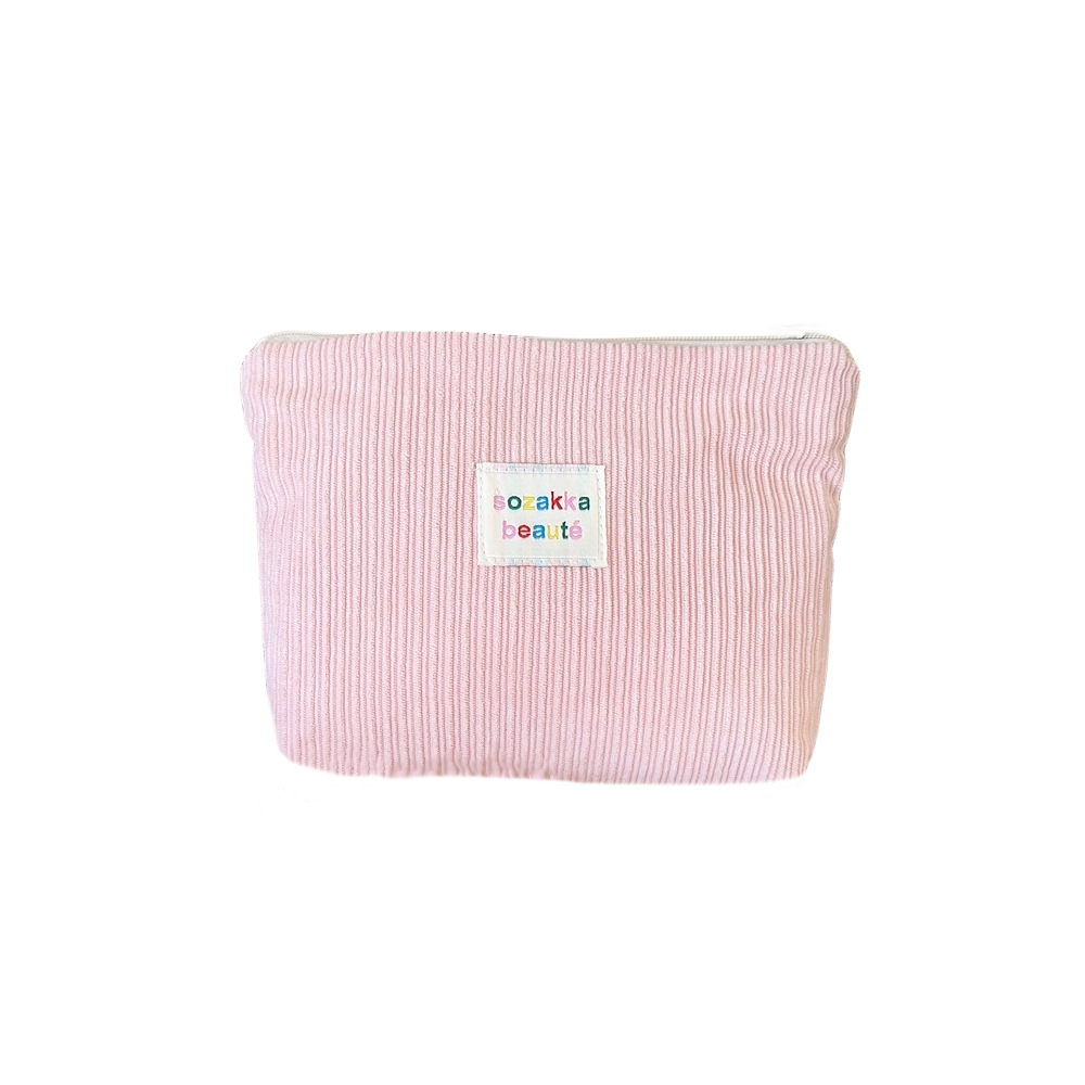 4422 Retro corduroy cosmetic bag, solid color clutch, portable large-capacity toiletry bag, Textured inner liner bag Item Picture