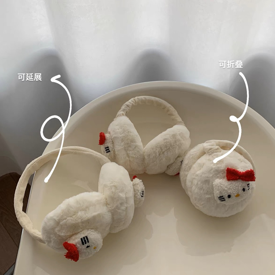 Cute cartoon cat warm ear cups, thickened, foldable in winter, anti-freezing and cold-proof, fashionable ear protection, plush ear covers for women Specification drawing