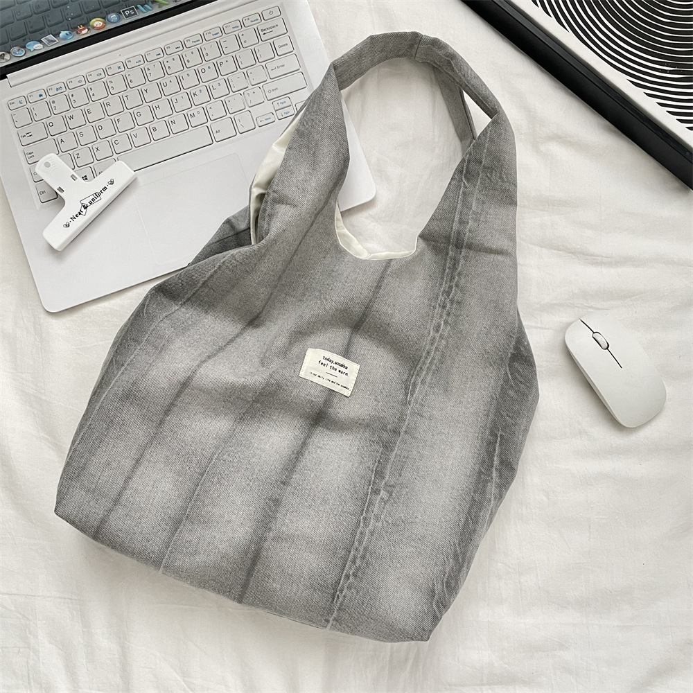5753 Trendy tie-dyed denim grey single-shoulder backpack, canvas bag, student handbag, large-capacity fabric bag for shopping details Picture