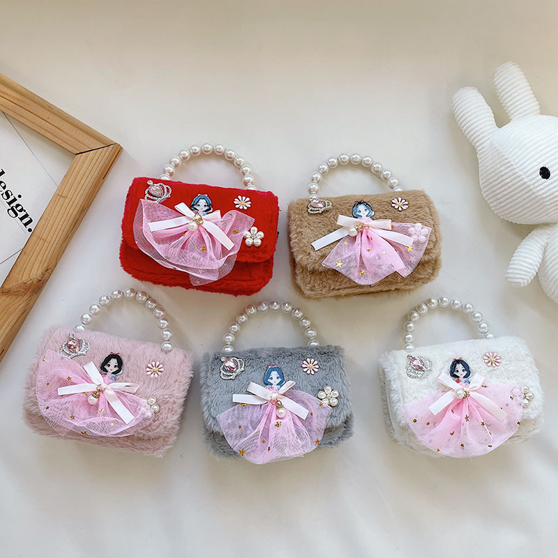 Little girl's bag, plush girl's cute bow crossbody handbag, children's baby, Aisha Princess single-shoulder bag Specification drawing