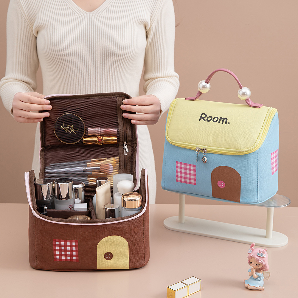 Popular PU leather makeup bag, fun house storage bag, travel large-capacity toiletry bag, large-opening small house storage bag full figure