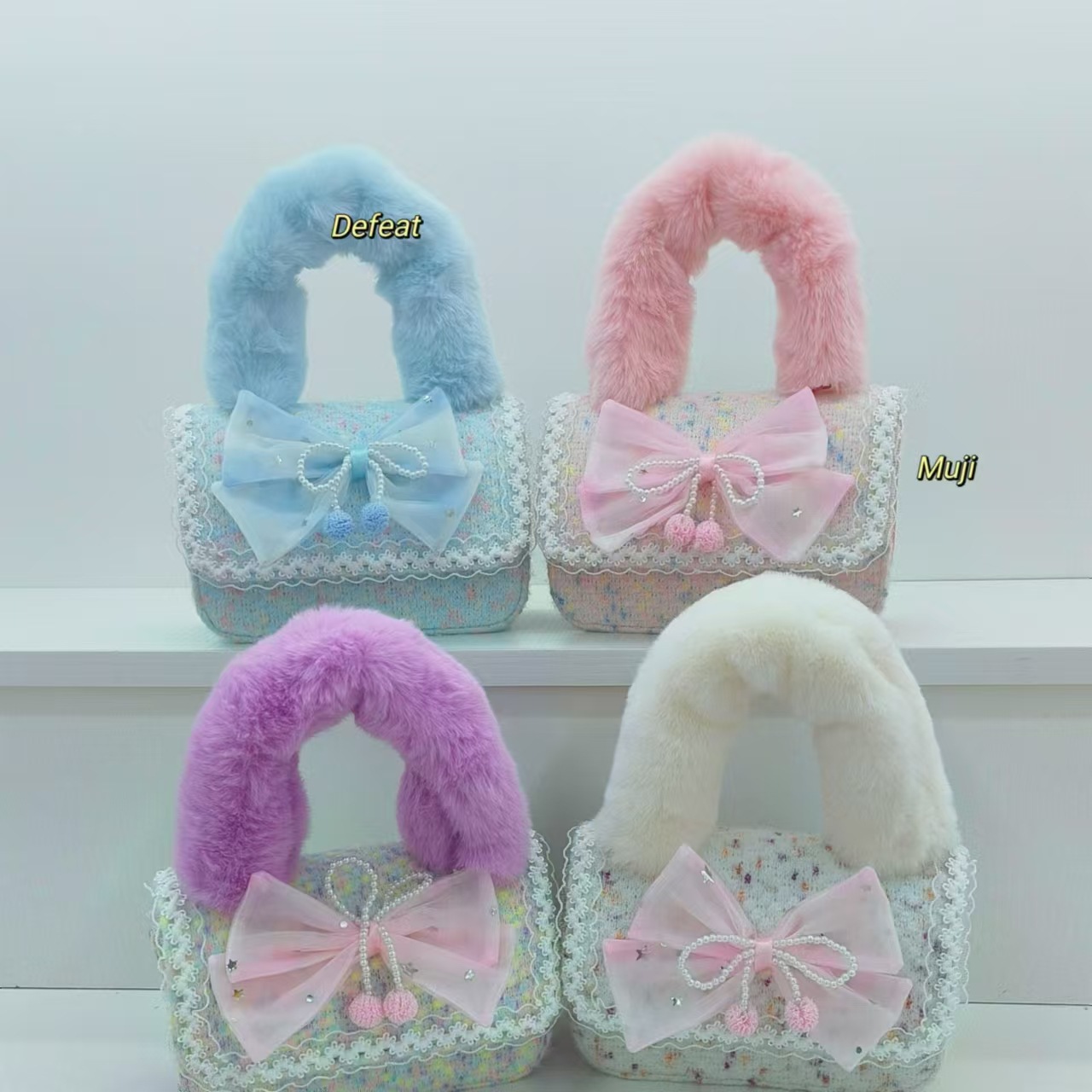 Bow plush handbag, princess bag, shoulder bag, crossbody bag, fashionable little girl coin purse, cute accessory bag details Picture