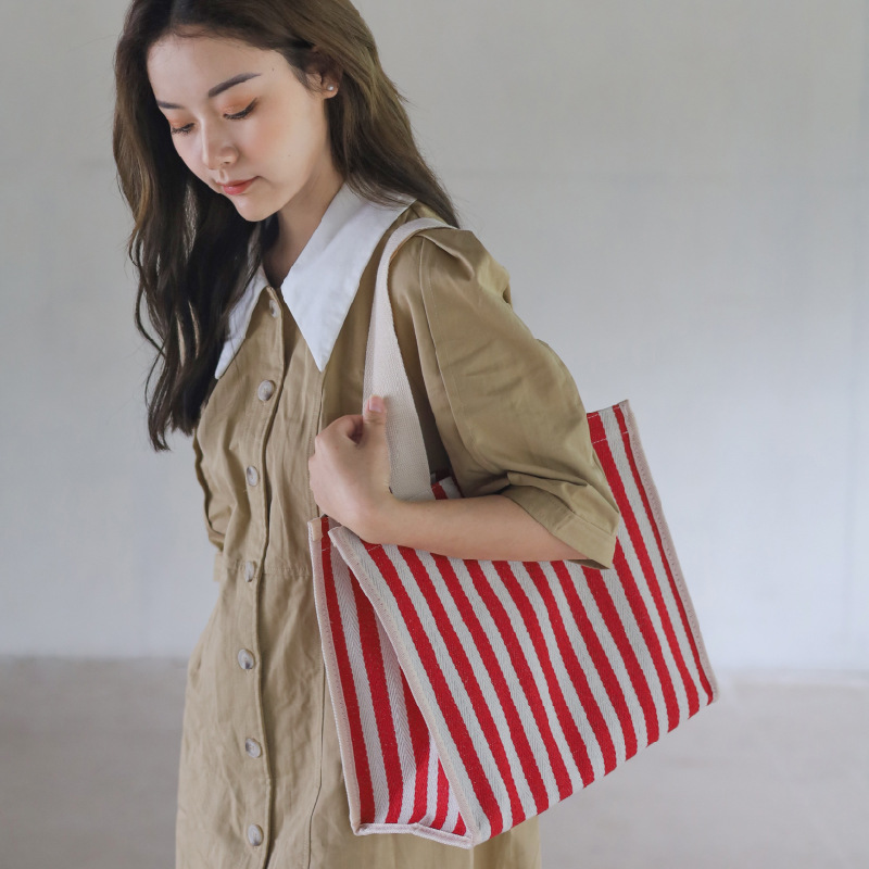 Runhui handbags, striped canvas bags, large-capacity handbags, supermarket shopping bags, book storage bags, consignment hand-held bags full figure