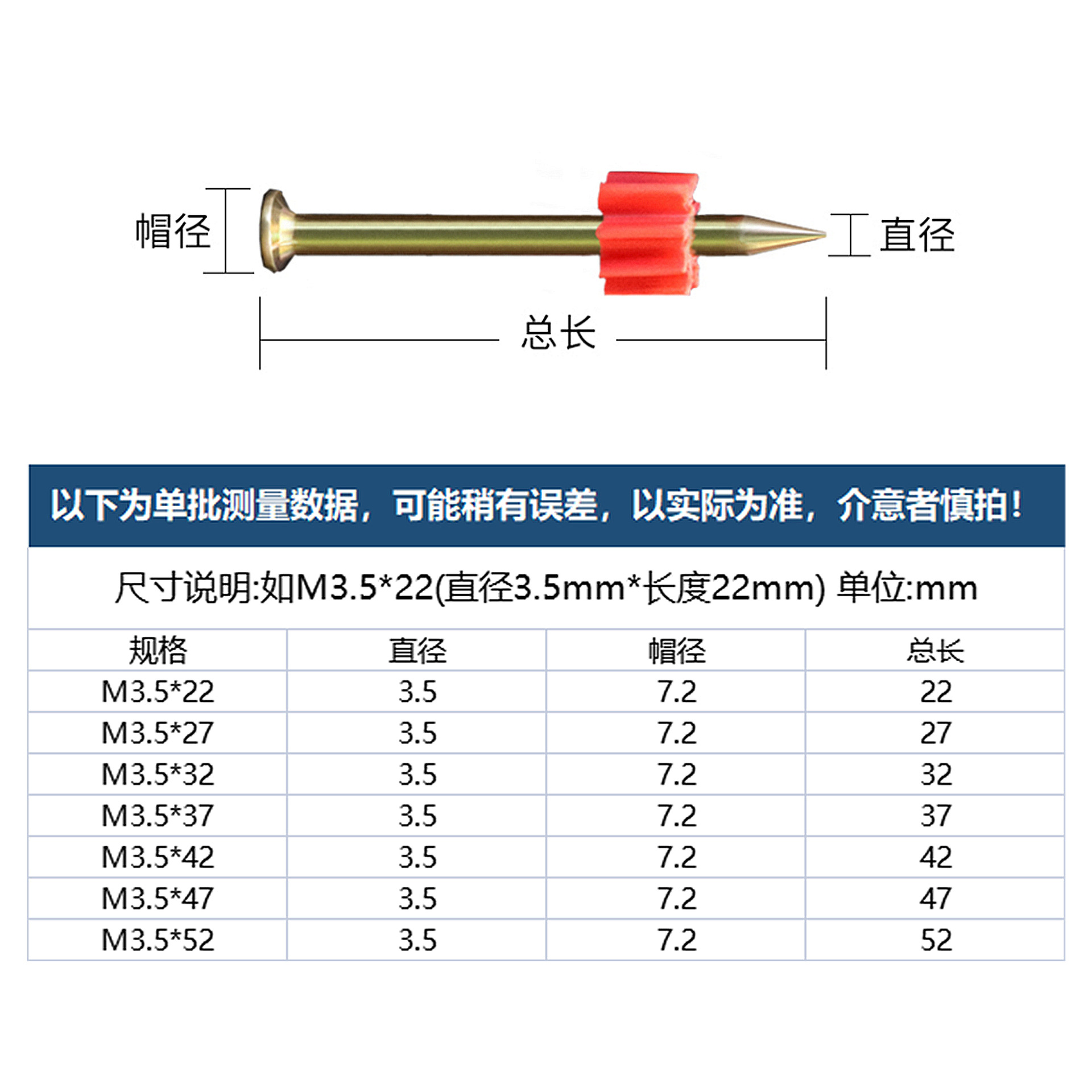 Factory direct sale of high-strength special cement nails, M3.5 galvanized nameplate hanging round nails, cement fixed steel nails Specification drawing