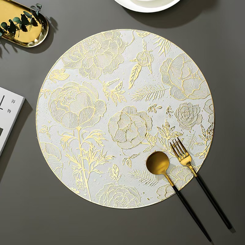 Light luxury rose gold round placemats, PVC bottom gilding table MATS, table heat insulation MATS, Western placemats details Picture