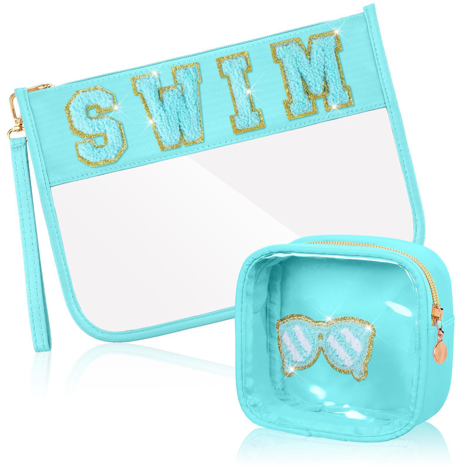 Amazon Cross-border Chenille Letter cosmetic Bag, PVC large capacity portable transparent cosmetic bag, travel toiletry bag details Picture