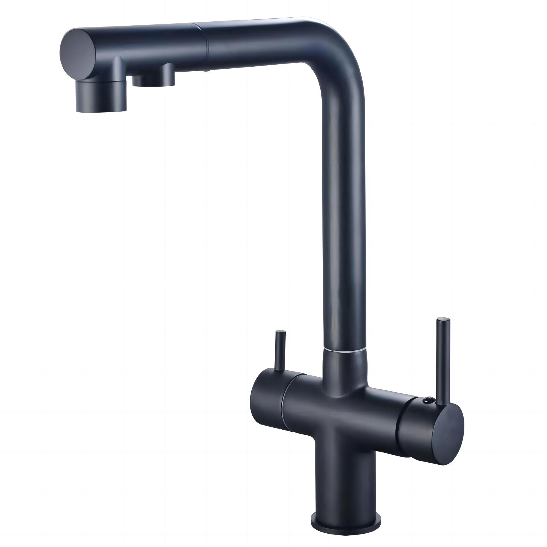 Cross-border all-copper three-in-one kitchen water purifier, pull-out, household cold and hot filtration, pure direct drinking, three-purpose vegetable basin faucet Application Scenario