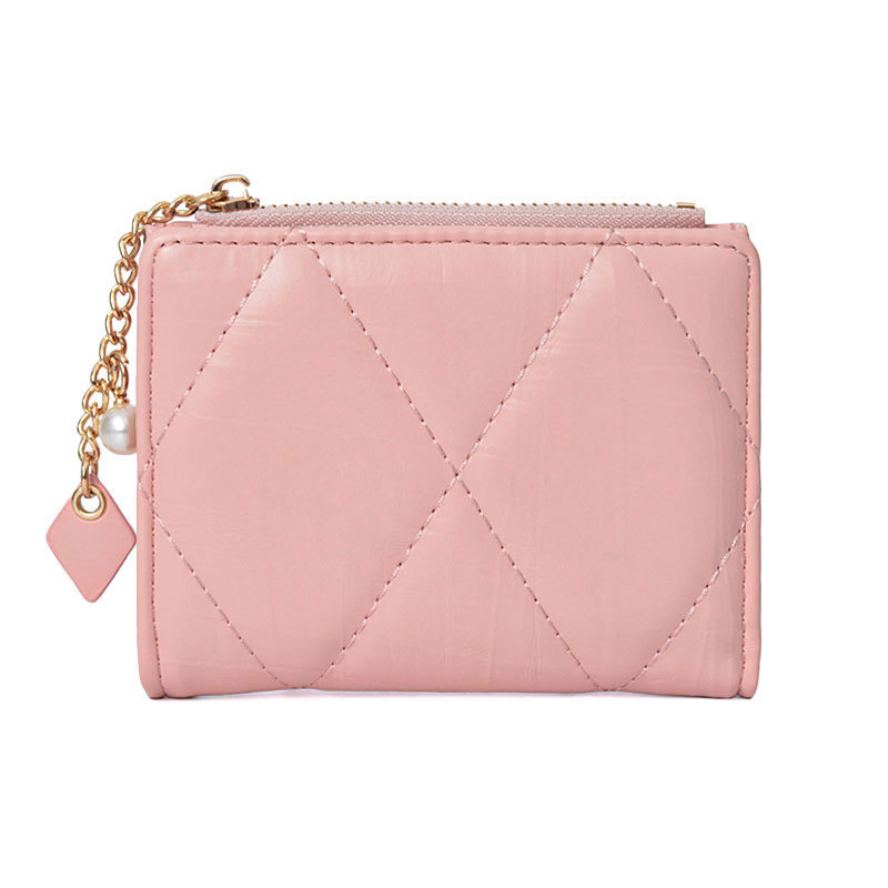 New pearl pendant ~ Simple multi-color two-fold large-capacity WALLET, new cross-border coin purse for women Item Picture