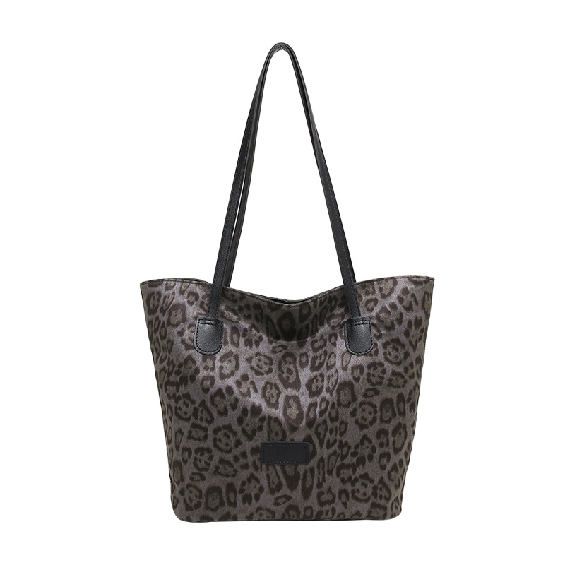 Leopard print suede bag for women, new winter 2024 trendy and fashionable school-style tote bag, a large capacity bag for casual commuting Item Picture