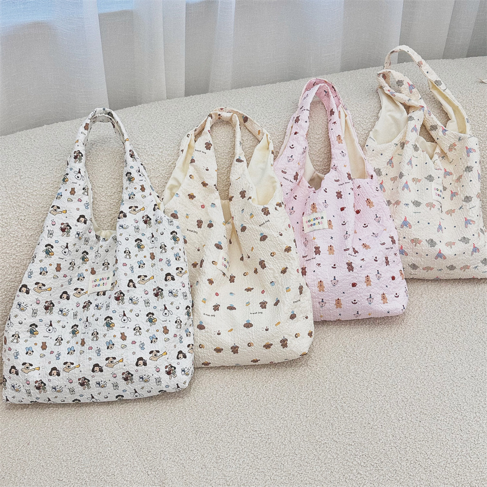 4613 Summer Cartoon embossed canvas Bag, Women's large-capacity vest bag, shopping bag for shopping, student schoolbag full figure