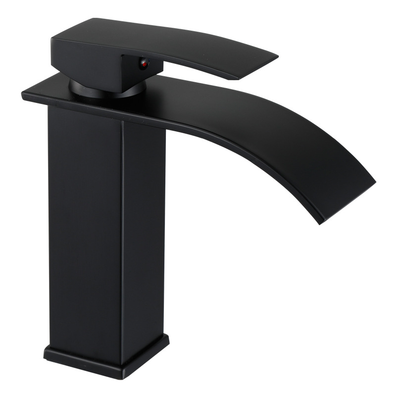 Nordic black waterfall hot and cold water faucet, countertop basin, washbasin, bathroom cabinet, anti-splash basin faucet Item Picture