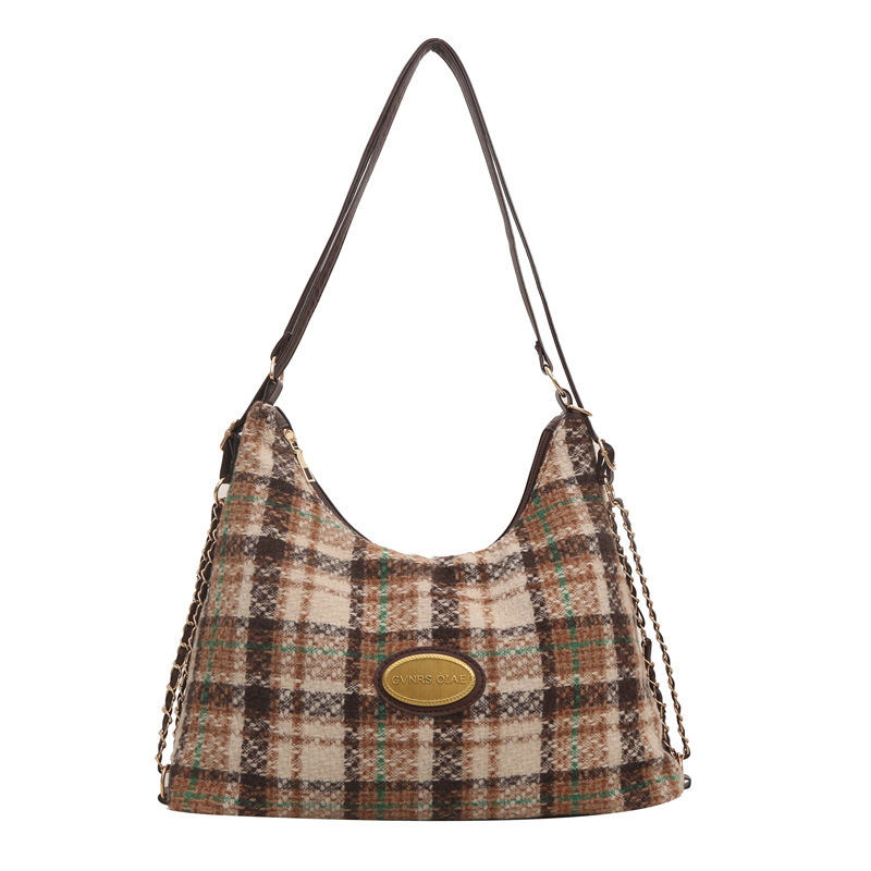 Large-capacity checkered backpack, versatile new shoulder bag, high-end, simple and niche casual tote bag handbag Item Picture