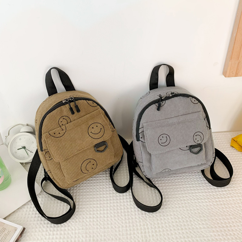 2024 New single-shoulder and double-shoulder style outdoor fresh and sweet smiling face mobile phone, loose change bag, corduroy handbag Specification drawing