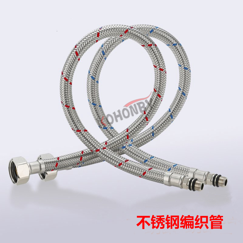 Factory direct supply of 304 stainless steel 60 cm wire red and blue braided water inlet pipe, hot and cold faucet water inlet pipe, steel wire pipe details Picture