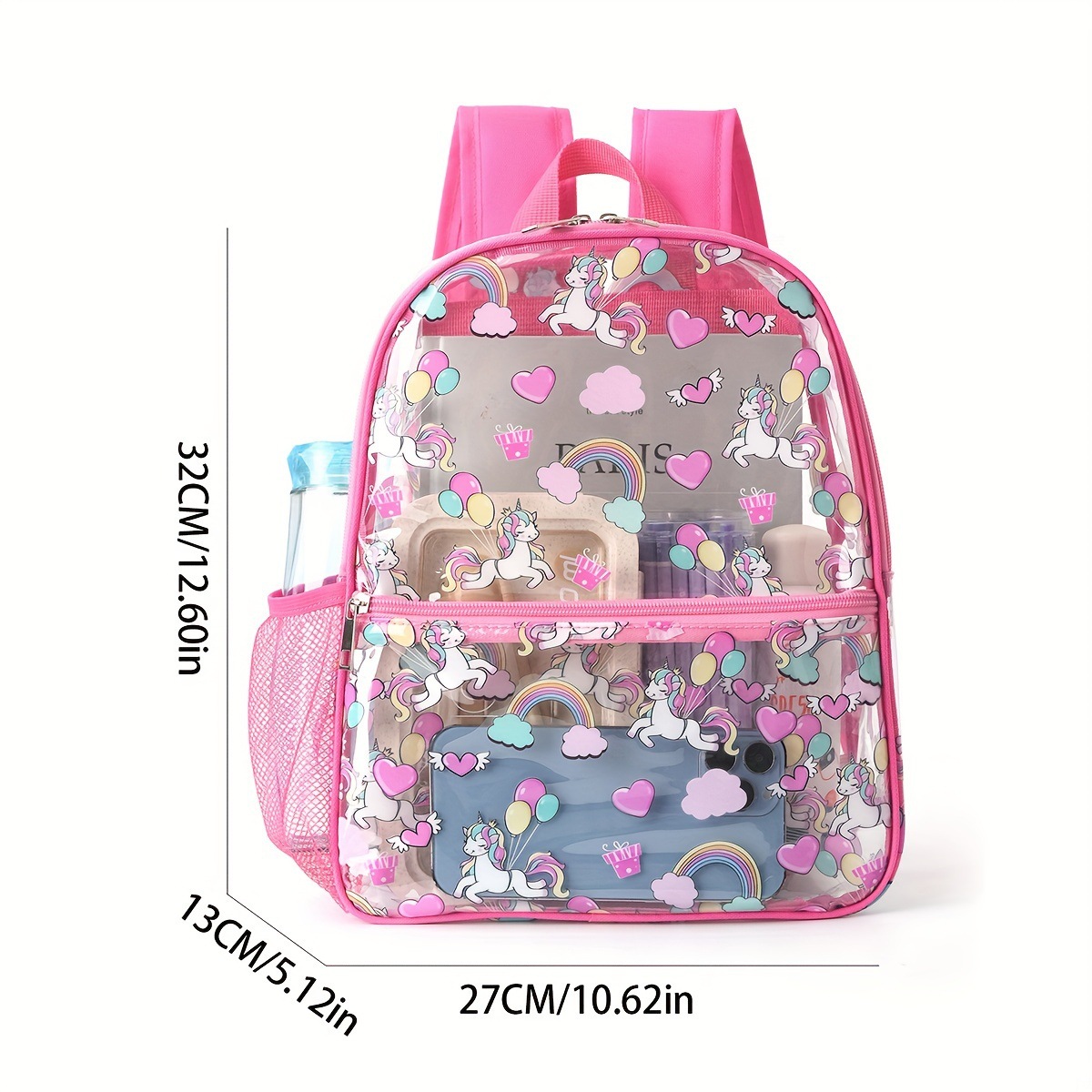 Cross-border best-selling printed transparent backpack, waterproof pvc storage bag, student schoolbag, large-capacity transparent backpack details Picture