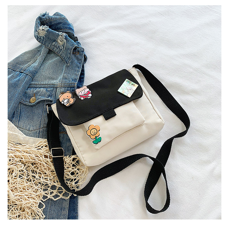 Korean ins fresh and light forest-themed student personality crossbody bag, Japanese style cute girl heart color-blocked single-shoulder small bag details Picture