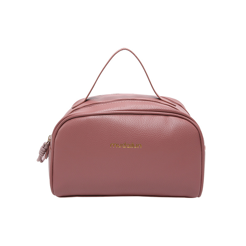 New solid-color large-capacity PU double-zipper portable shell bag 2024 autumn/winter new letter handbag Item Picture