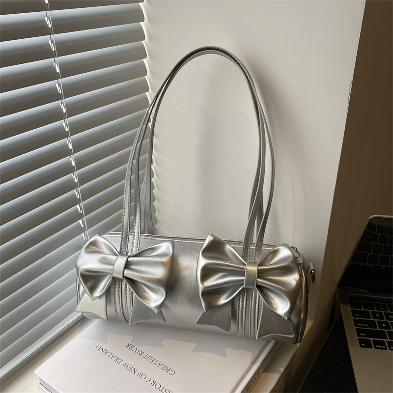 High-end women's 2024 new style fashionable and sweet bow niche crossbody bag Boston cylinder handbag full figure