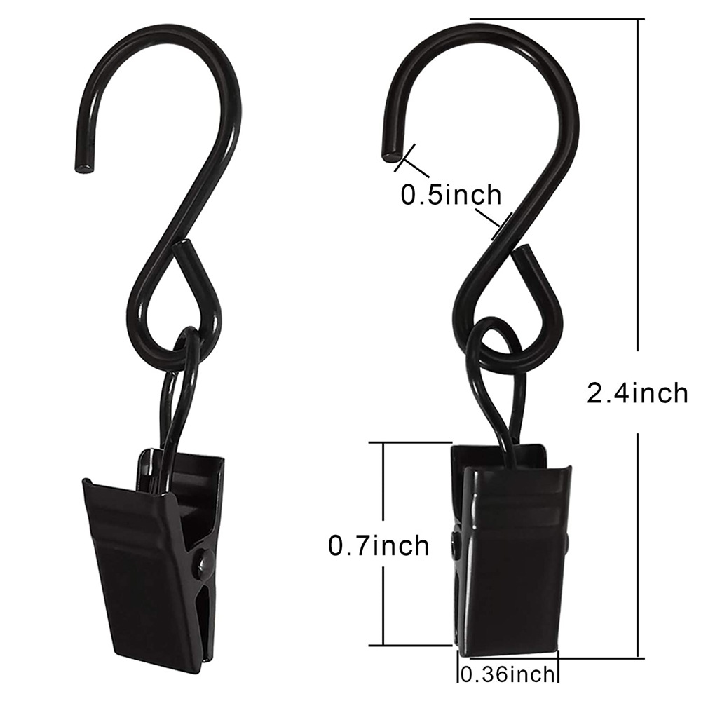 Cross-border best-selling black S-hooks with clips for hanging curtains, shower curtains, outdoor billboards and party lights details Picture