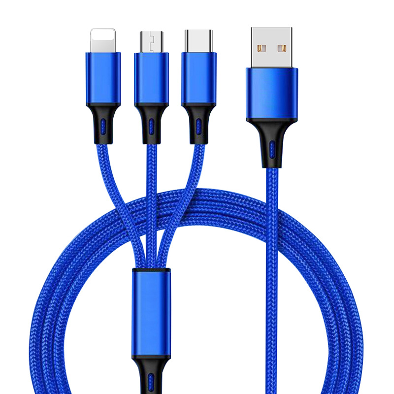Woven mini one-to-three data cable gift laser logo mobile phone charging cable, suitable for Apple and Huawei type-c Specification drawing