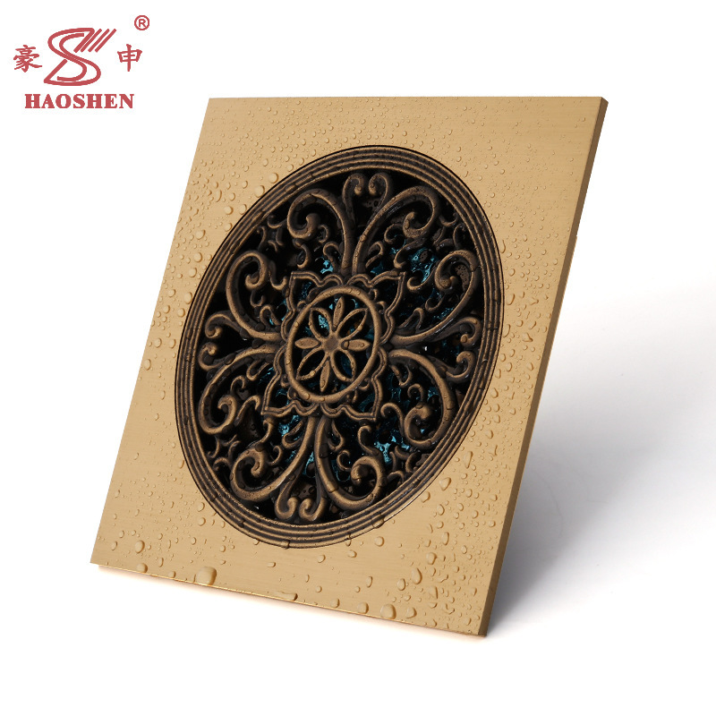 Wholesale all-copper anti-odor floor drain, bathroom sewer anti-odor cover, drain plug, antique wisteria flower copper floor drain factory Item Picture