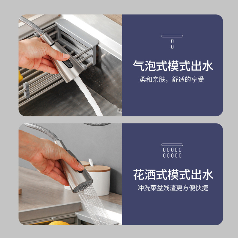 Kitchen faucet pull-out cold and hot sink, 304 stainless steel universal telescopic faucet, splash-proof sink Application Scenario