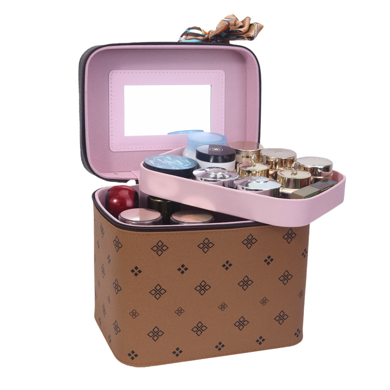 Large-capacity women's cosmetics storage box in ins style, double-layer large portable, multi-functional and simple wholesale Item Picture