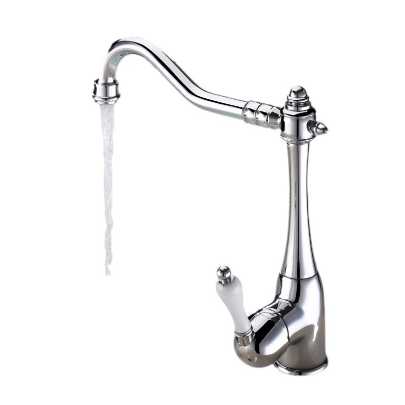 European-style brass rotating kitchen sink, sink and washbasin for export, ceramic handle, golden cold and hot water antique faucet Item Picture