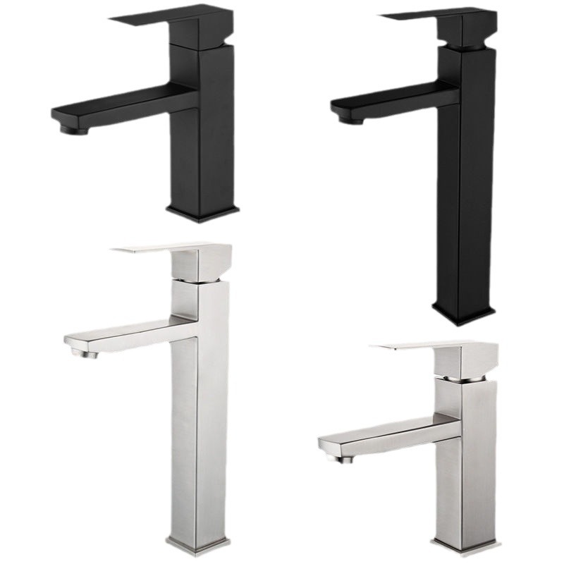 304 stainless steel black square basin hot and cold water faucet, household bathroom and bathroom cabinet faucet manufacturer wholesale Item Picture