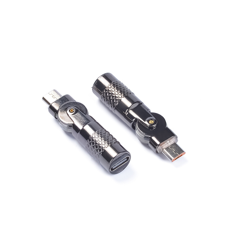 Rotary charging zinc alloy adapter Type C to MicroUSB adapter 3A current data transmission charging full figure