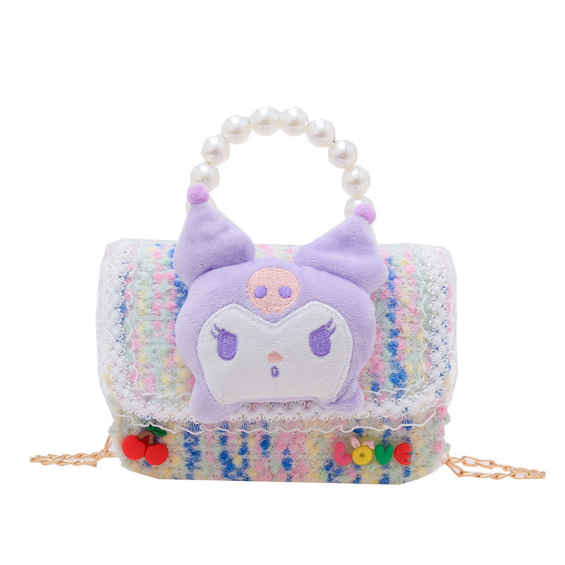 Children's pearl hand-held small crossbody bag 2024 New Year Edition woolen doll accessory single-shoulder bag Cute girl crossbody bag Item Picture
