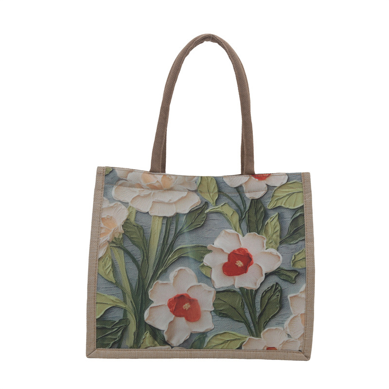 Large-capacity linen commuter bag, 2024 new single-shoulder tote bag, ethnic style student hand-held class handbag Item Picture