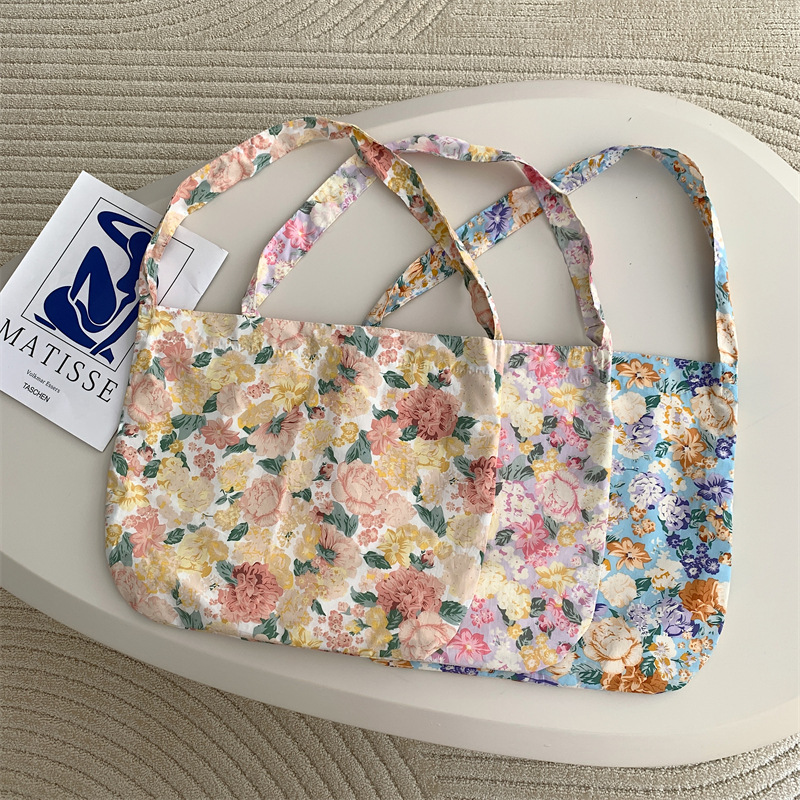 13165 Korean-style ins fresh flower bag for Spring and Summer, thin pure cotton shoulder bag, crossbody bag, large capacity women's bag Item Picture