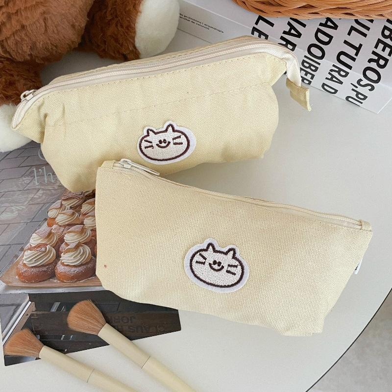ins canvas pen case, cute cat, pencil case for primary and secondary school students, stationery bag, large-capacity makeup bag, storage bag full figure