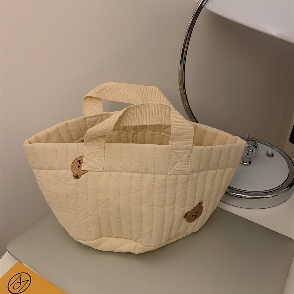 11288 Spring New Quilted bear embroidery Storage bucket, Toy snack storage basket, Mommy Bag, hand-held water bucket details Picture