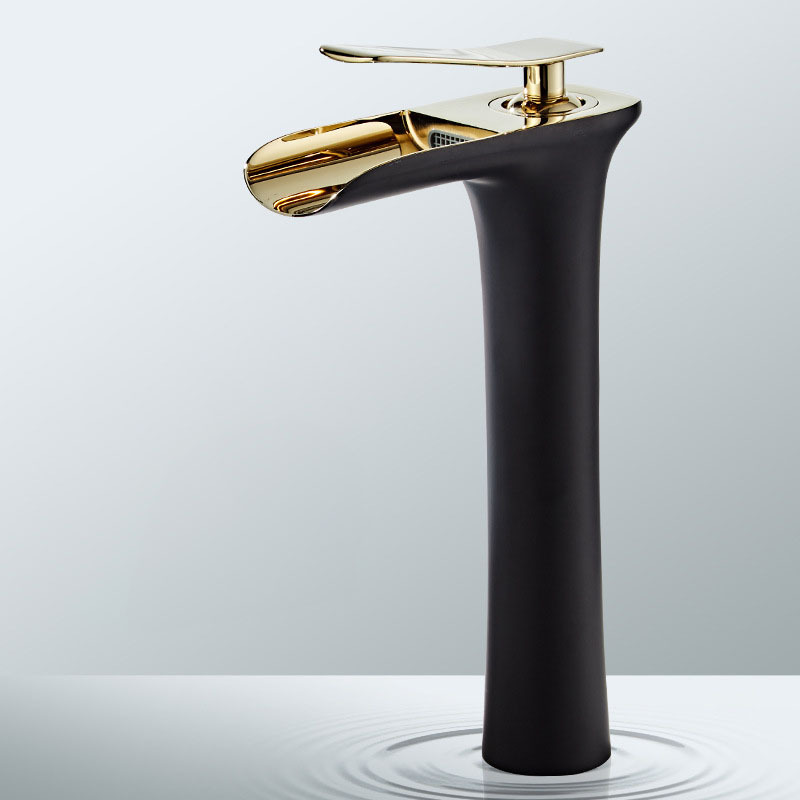 Black gold countertop basin, under-counter basin, faucet, bathroom basin, faucet, hot and cold waterfall faucet, bathroom faucet details Picture
