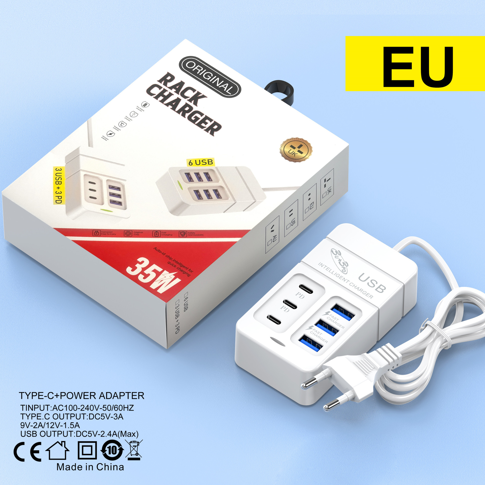 The new 6usb mobile phone charger, power strip, 3pd multi-port type-c socket, fast charging, extension cable and charger head are all compatible details Picture