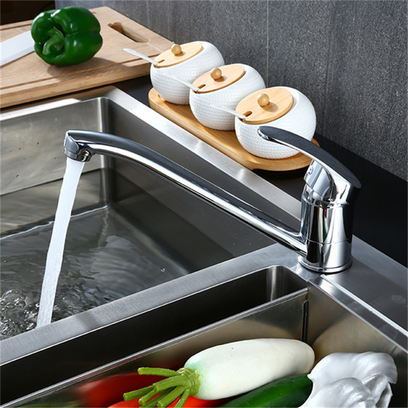 Short, foreign trade long-spout kitchen standing hot and cold water faucet, rotatable sink for washing vegetables, bowls, sinks, and extended neck faucet full figure
