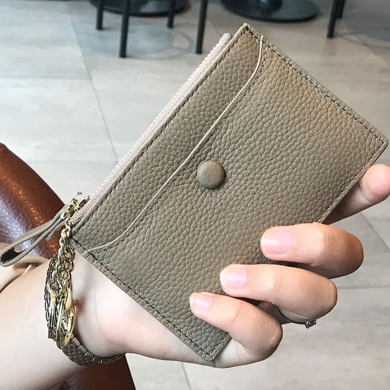 The card case with keychain wallet, ins women's coin case, small card case, two-in-one keychain storage, genuine leather texture Specification drawing