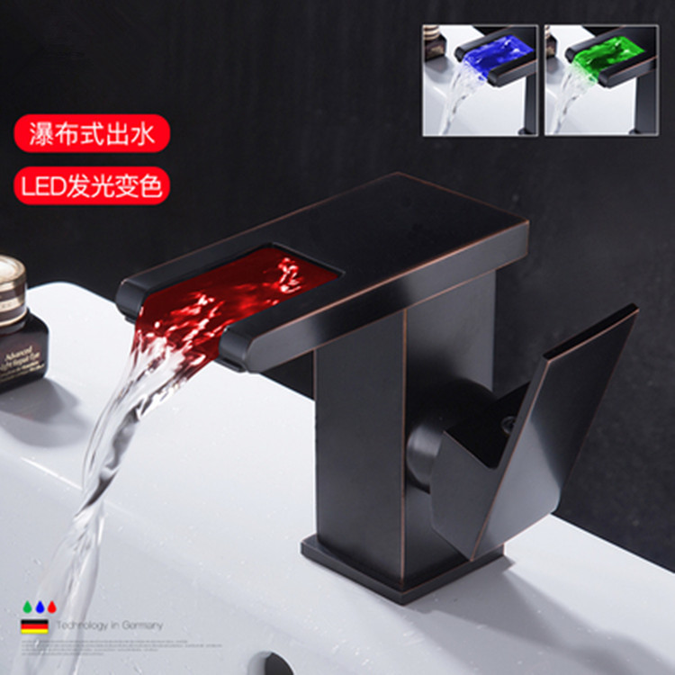 Manufacturer's LED color-changing faucet, washbasin, all-copper temperature-controlled color-changing bathroom cabinet, ceramic basin, waterfall basin, faucet details Picture