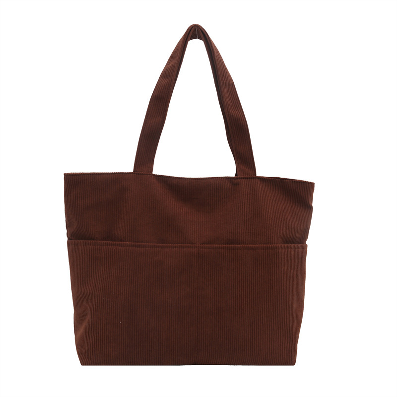 Japanese-style corduroy canvas bag, INS student single-shoulder cloth bag, solid-color tote bag, large-capacity class bag for girls Item Picture