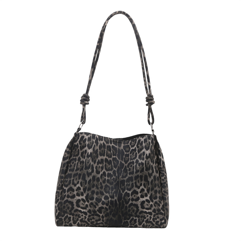 Retro single-shoulder leopard print bag for women, 2025 new style, fashionable college students, lazy style for commuting to class, large capacity tote bag Item Picture