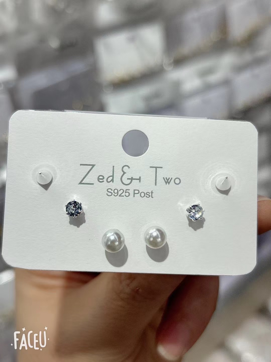 Three pairs of trendy accessories earrings, trendy accessories stud earrings, New European fashion accessories Pearl Zircon versatile items, produced by New European Fashion Trendy Accessories detail image 2