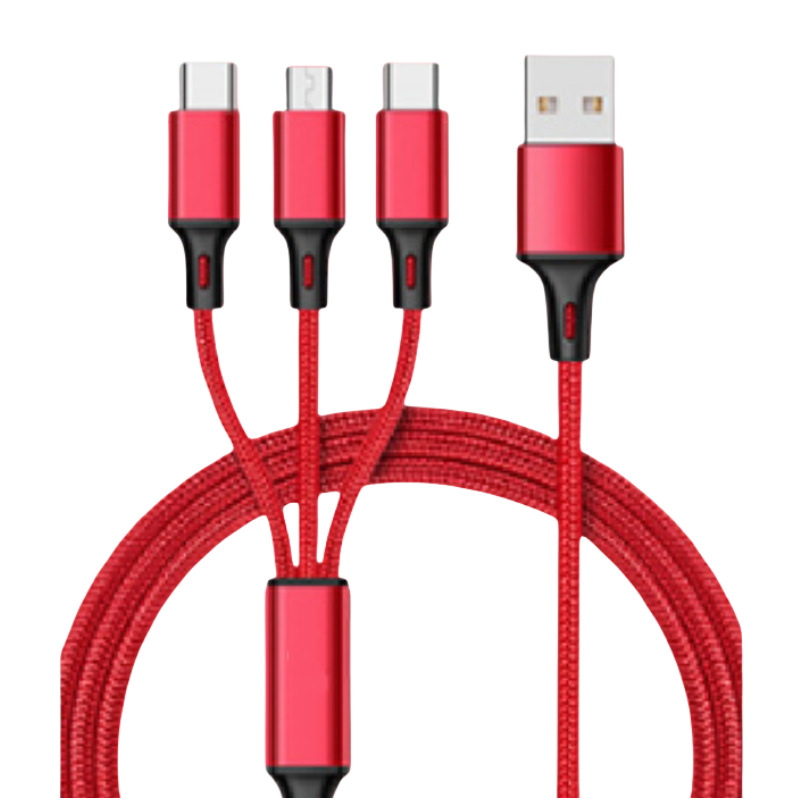 One drag three data cable, suitable for Apple, Android, Type-C three-in-one fast charging, 1.2-meter nylon woven gift manufacturer details Picture